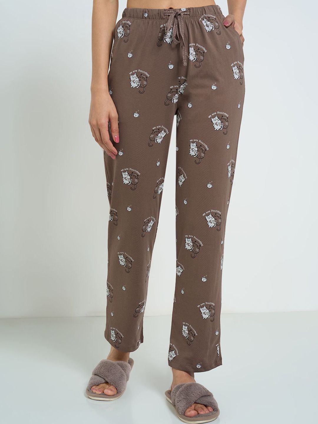 Printed Mid-Rise Lounge Pants Dreamz by Pantaloons Printed Pure Cotton Mid-Rise LoungePants