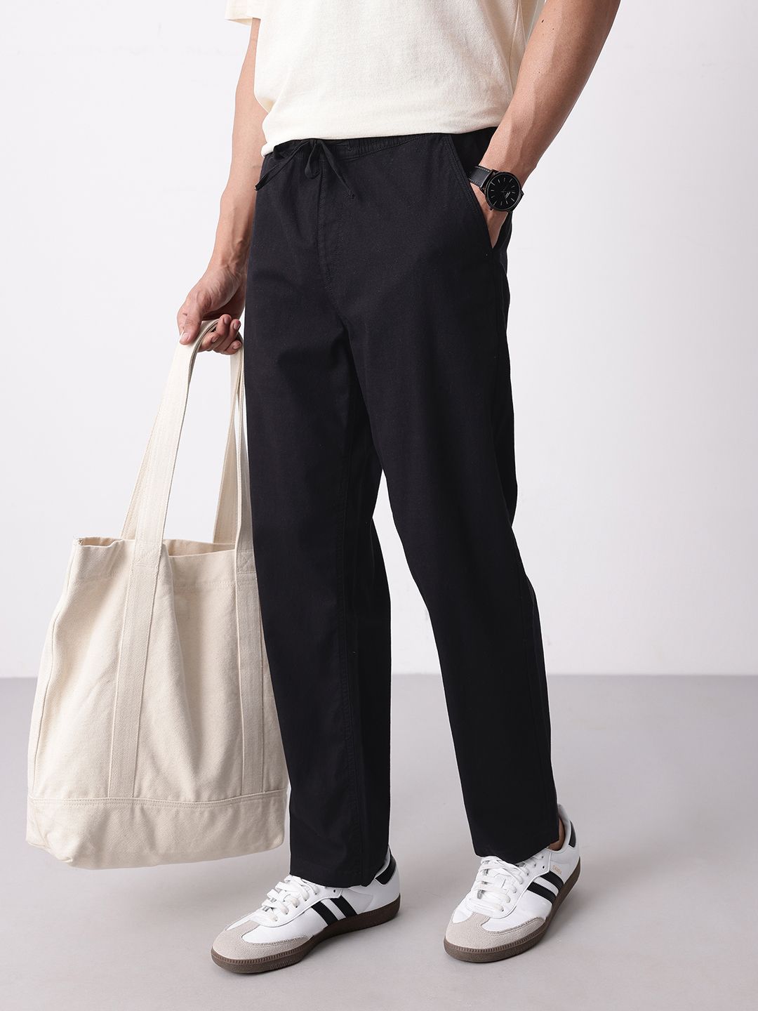 Men Relaxed Fit Trousers Mast & Harbour Men Relaxed Straight Leg Trousers