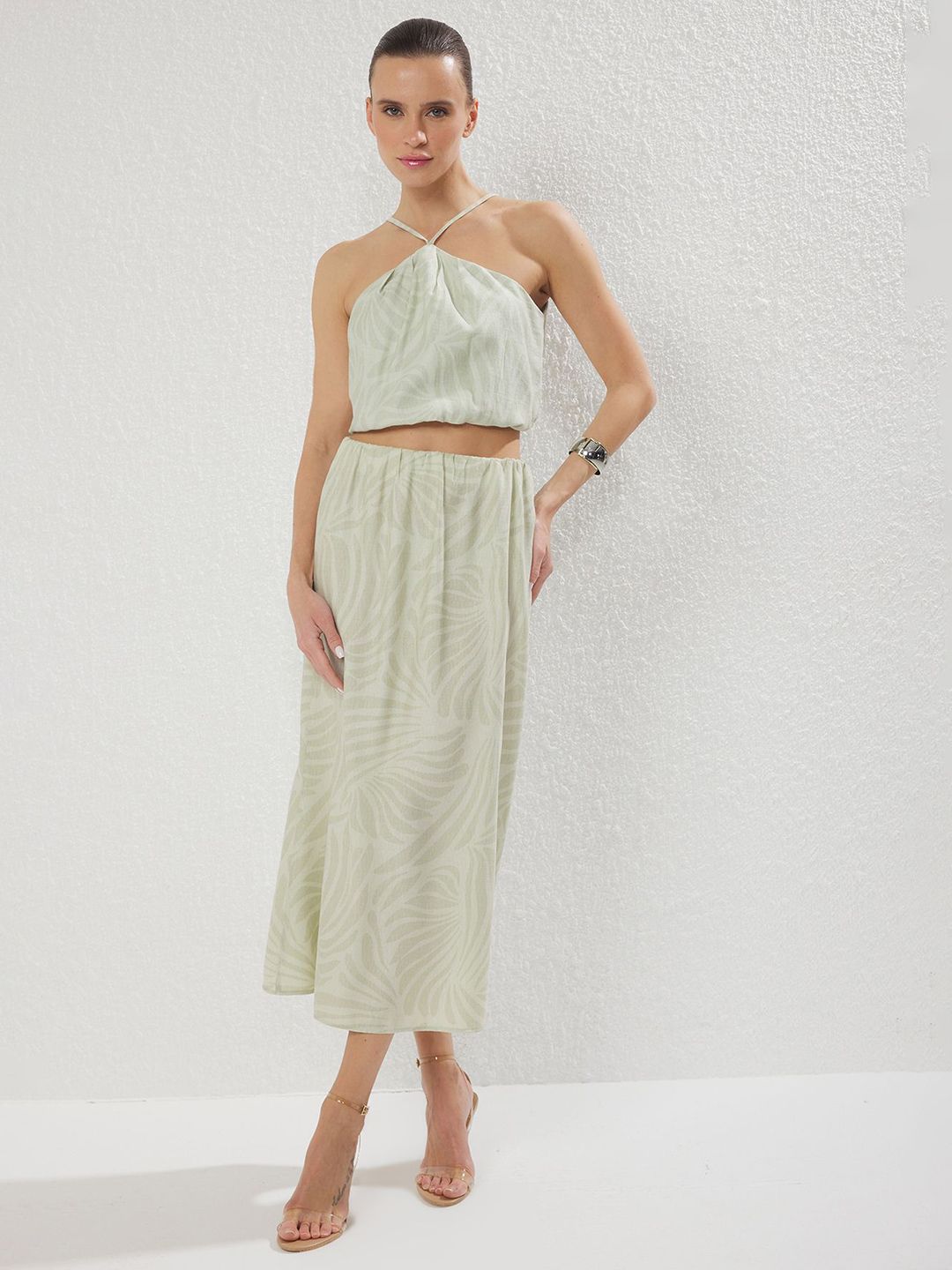 Trendyol Printed Halter Neck Top & Skirt