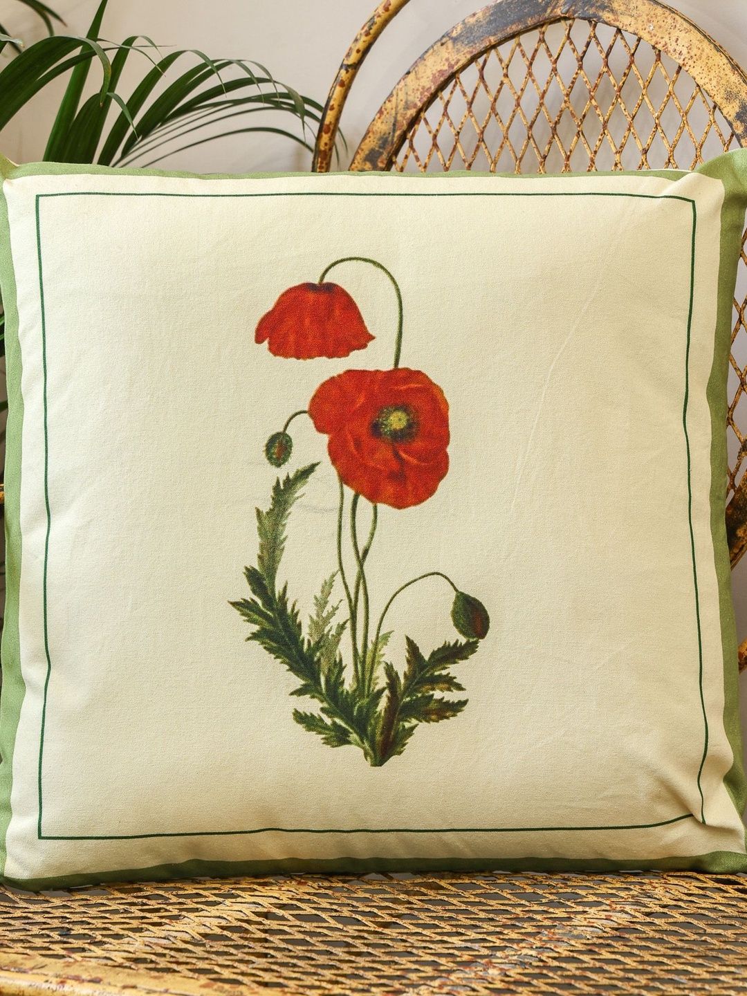 Sangria Sangria White & Red Floral Square Cushion Cover