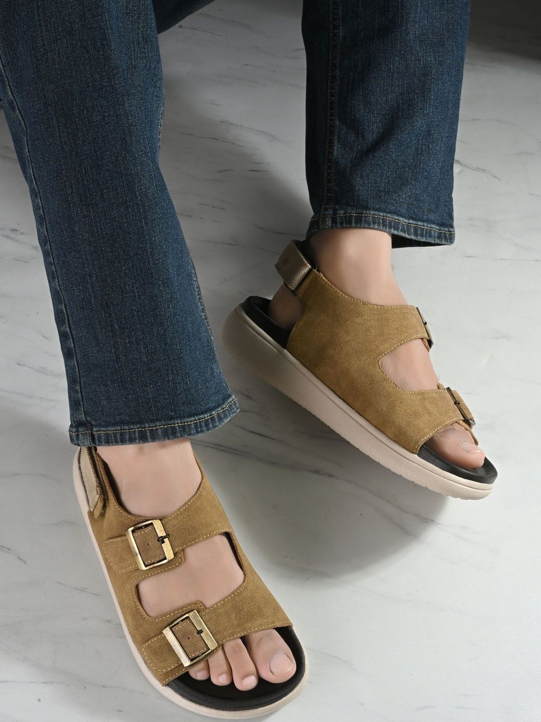 Roadster Men Beige Velcro Comfort Sandals