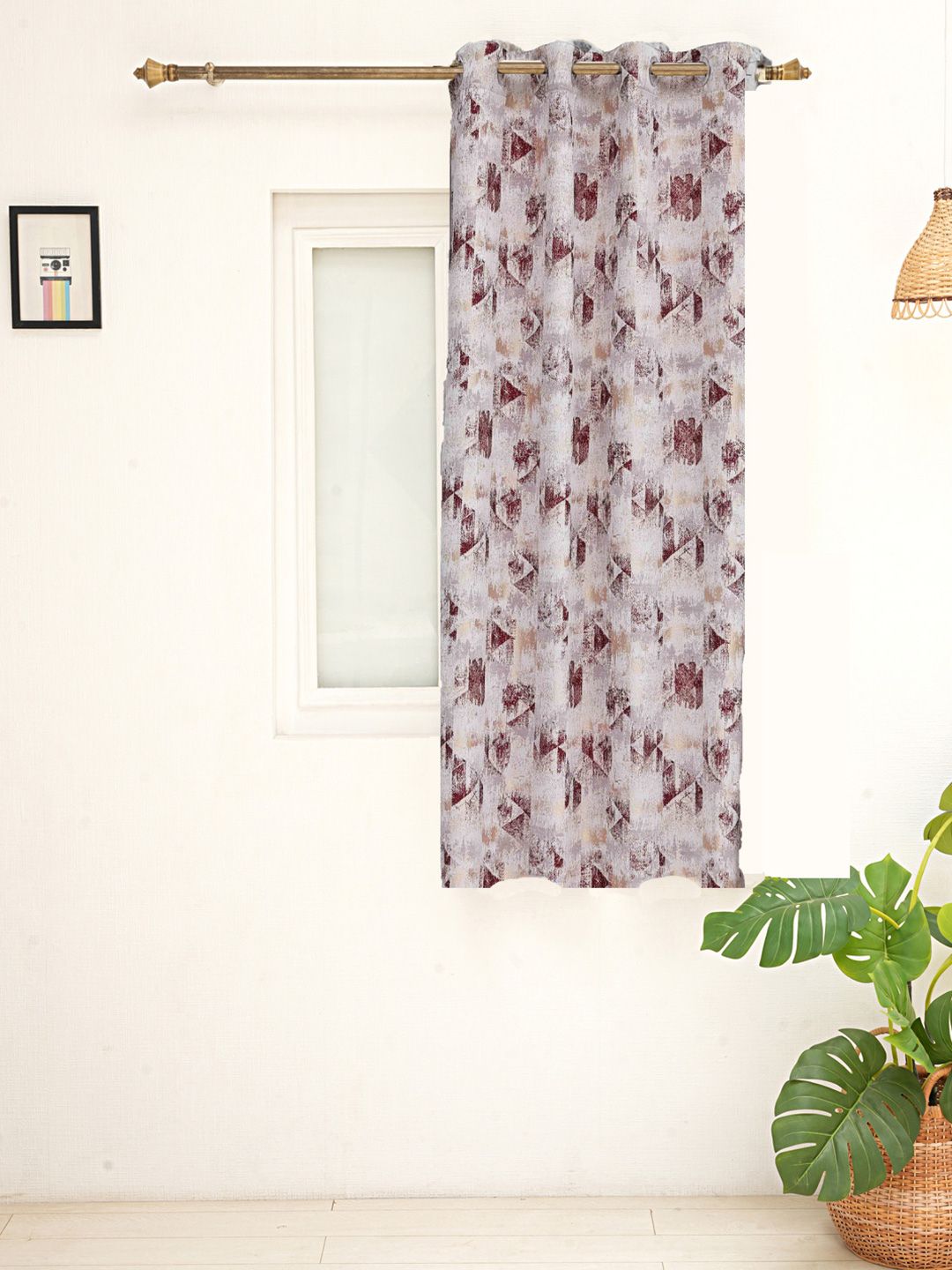 Ariana Maroon & White Abstract Room Darkening Jacquard Window Curtain