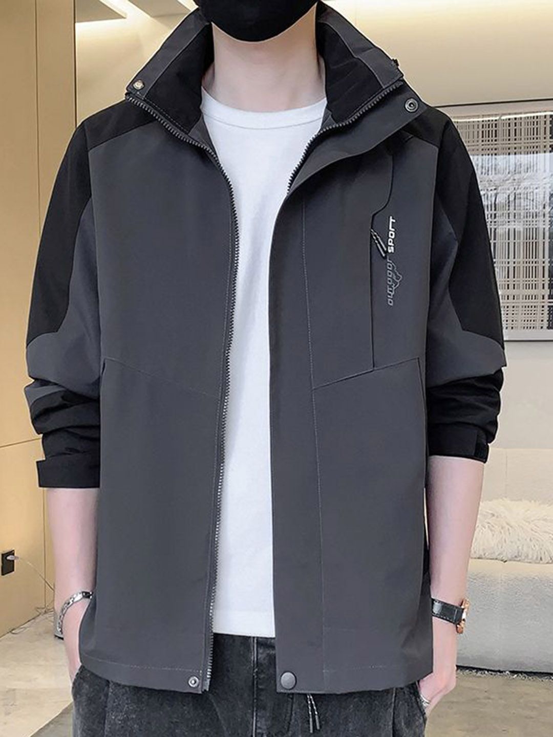 StyleCast x Revolte Men Colourblocked Hooded Bomber