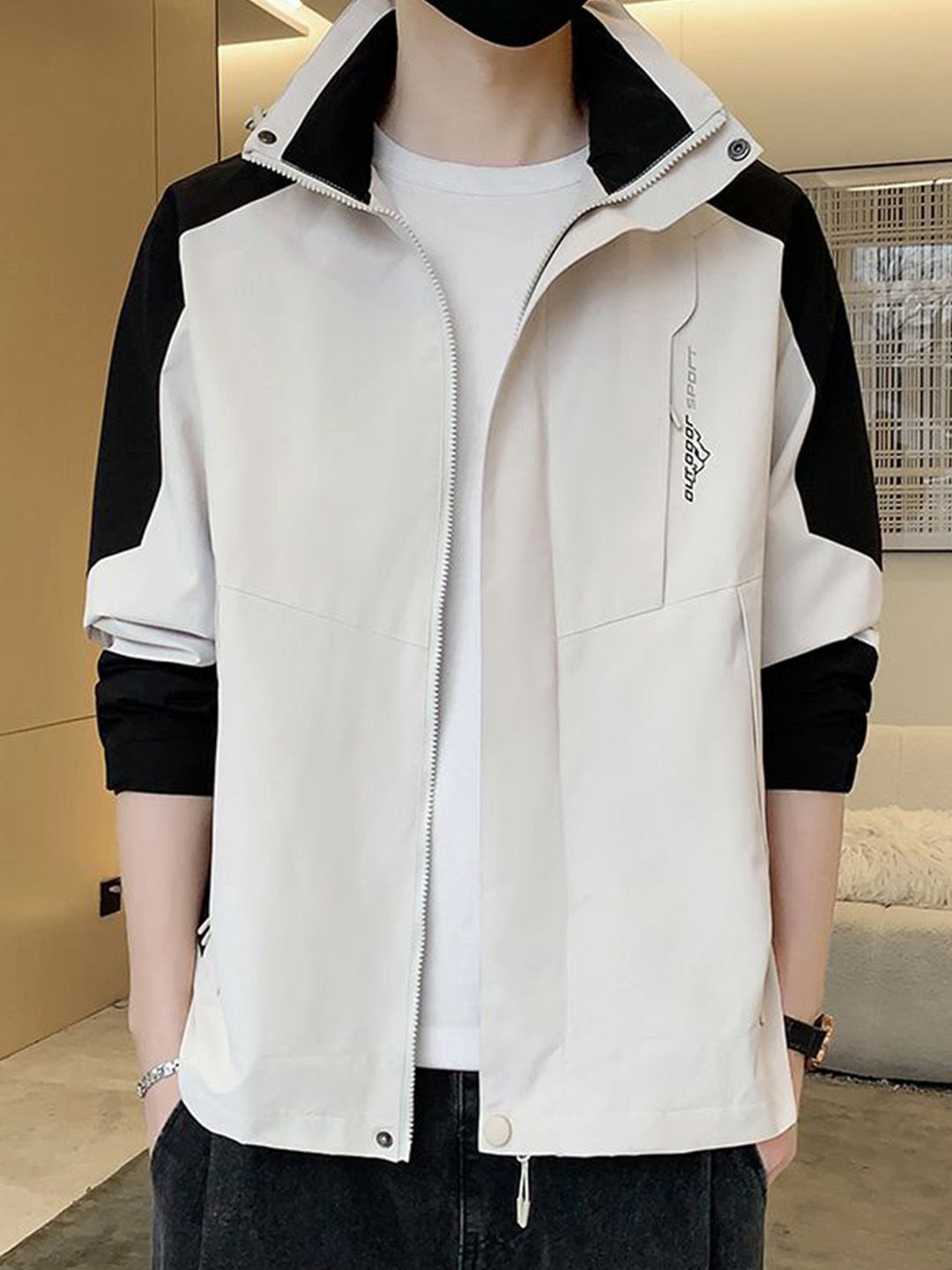StyleCast x Revolte Men Colourblocked Stand Collar Open Front Jacket