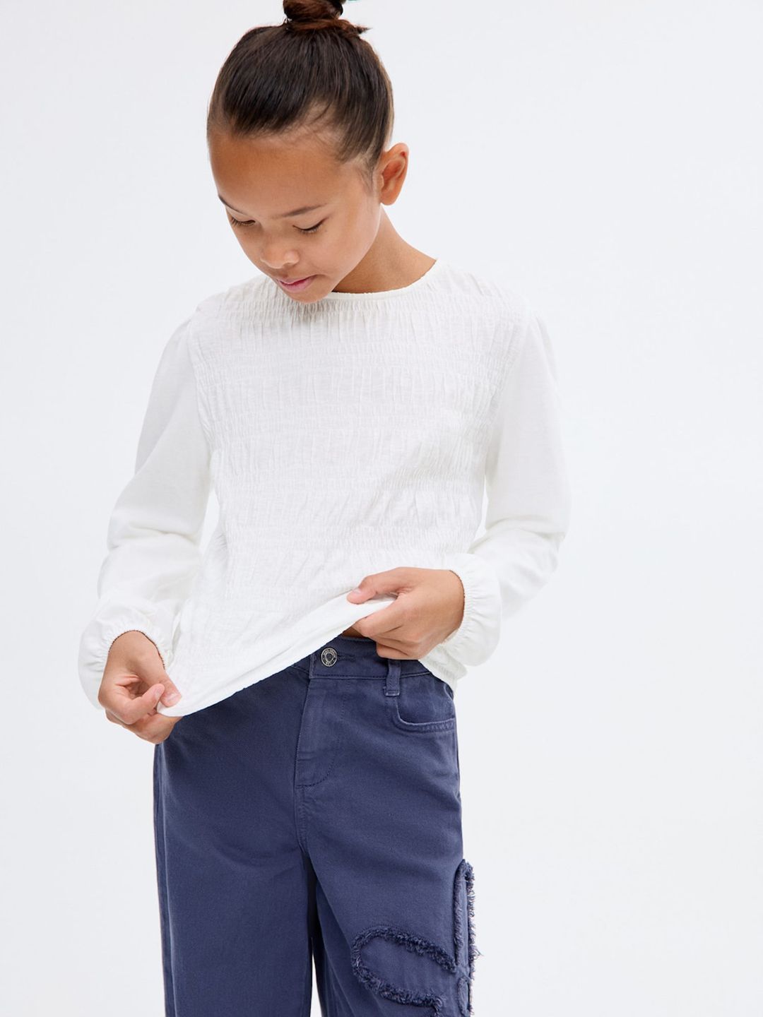 Mango Kids Mango Kids Girls Long Smocked Sleeves Top
