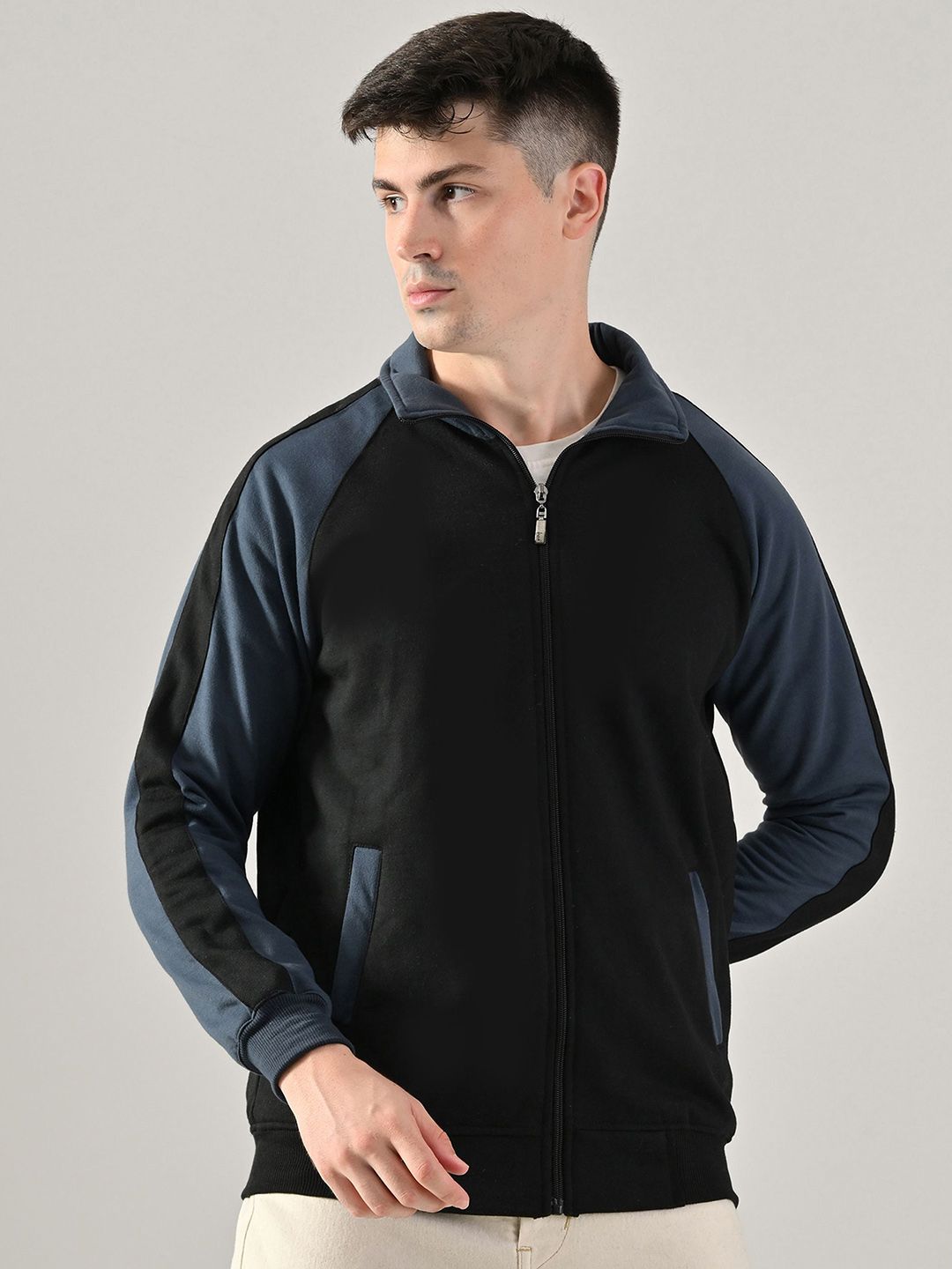 BAESD Fleece Stand Collar Lightweight Open Front Jacket With Embroidered