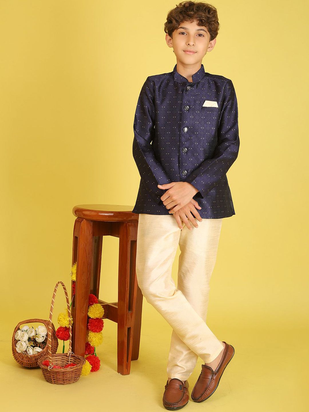 BAESD Boys Embroidered Mandarin Collar Sherwani Set