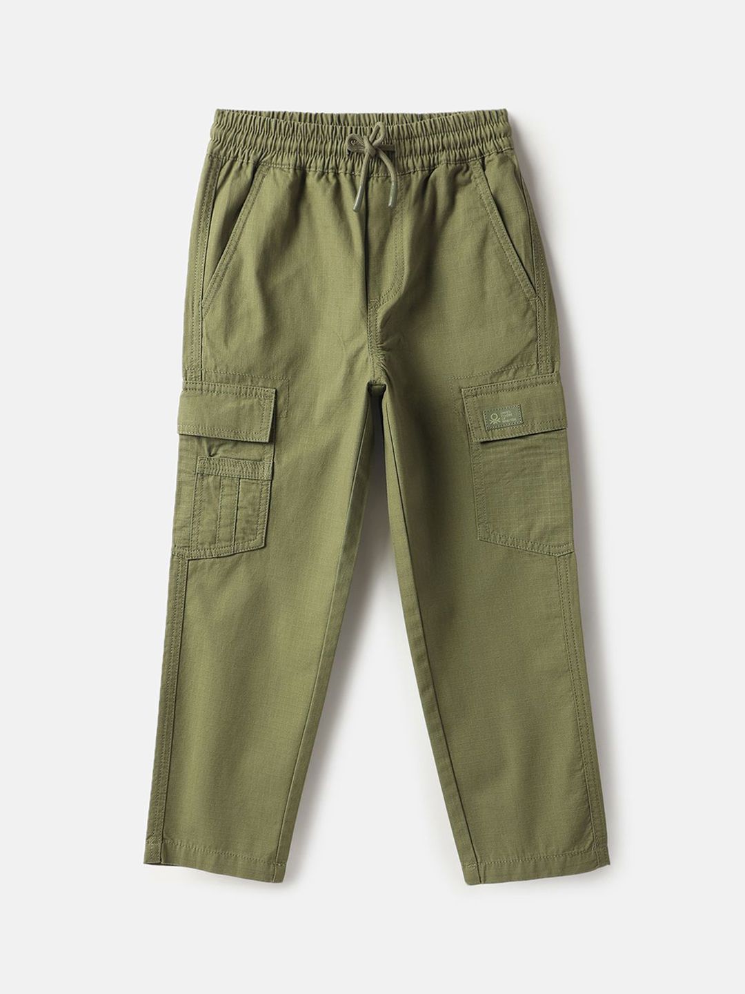 United Colors of Benetton Boys Regular Fit Mid-Rise Flat-Front Cotton Cargos Trousers