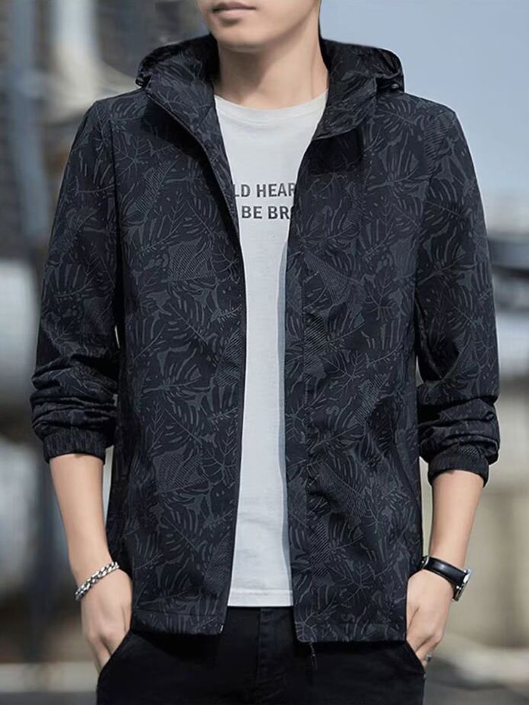 StyleCast x Revolte Men Floral Printed Open Front Jacket
