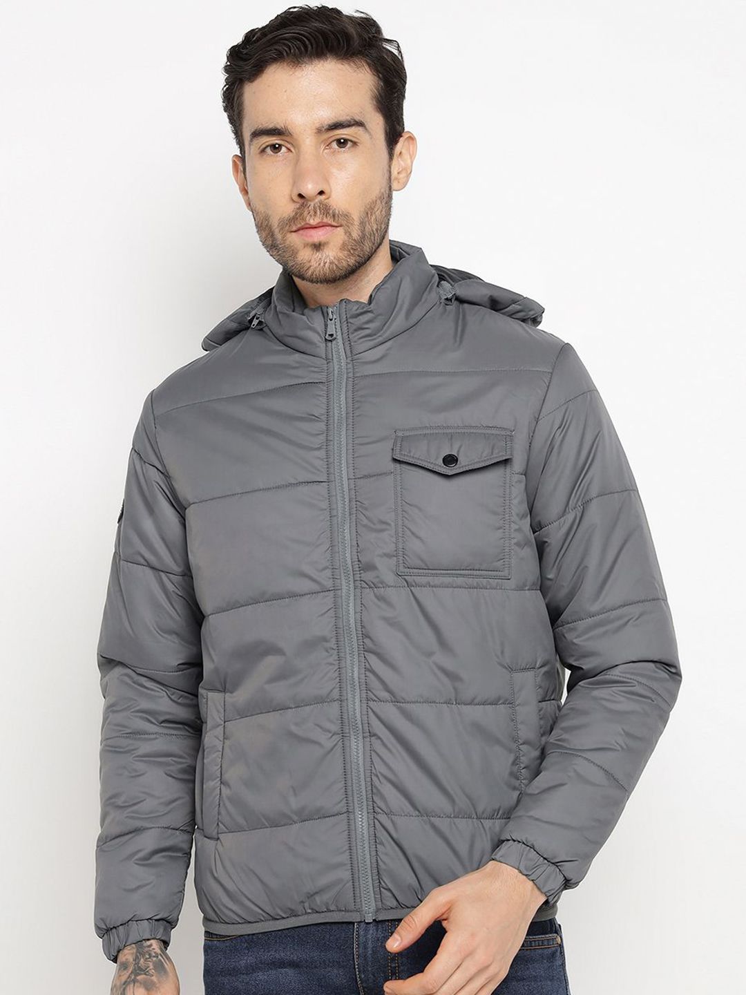 Allen Cooper Hooded Windcheater Silk Puffer Jacket