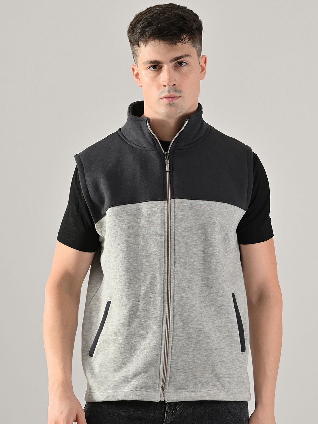 BAESD Men Stand Collar Colourblocked Lightweight Tailored Jacket