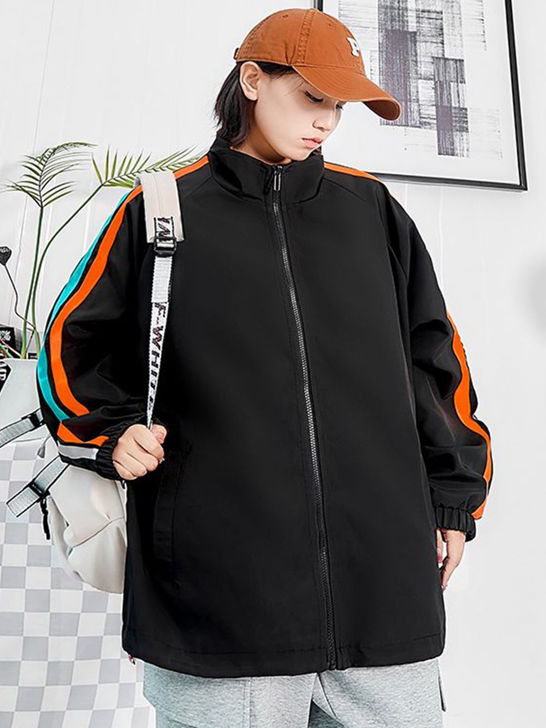 StyleCast x Revolte Men Mock Collar Striped Jacket
