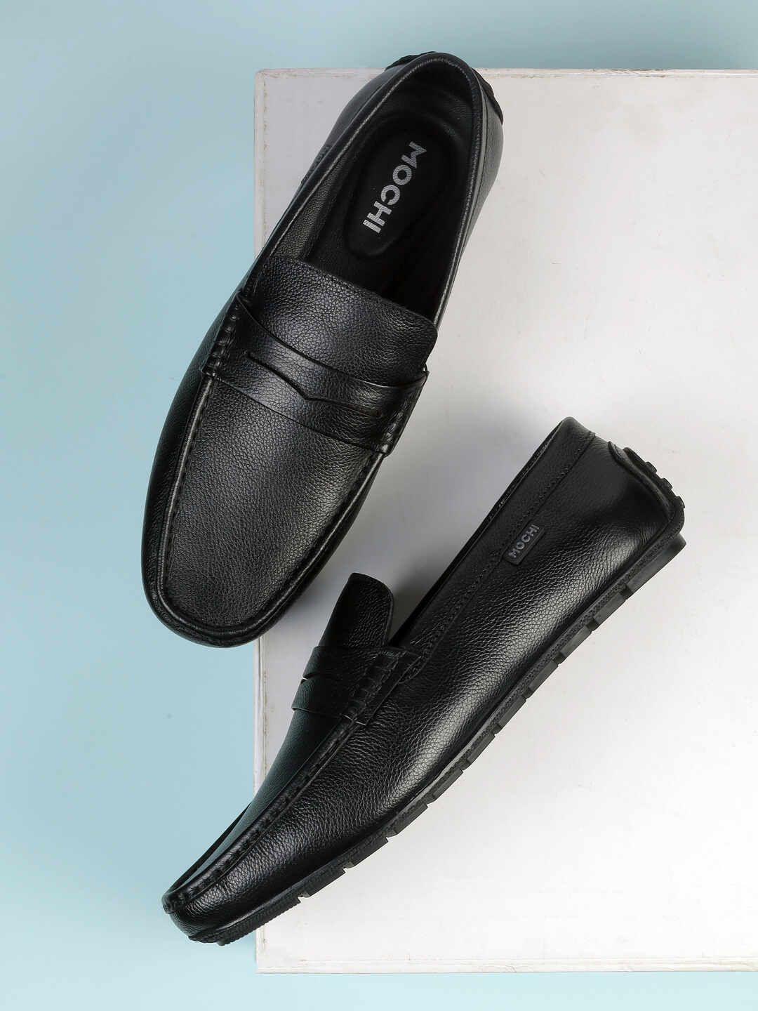 Mochi Men Textured Leather Formal Slip-Ons