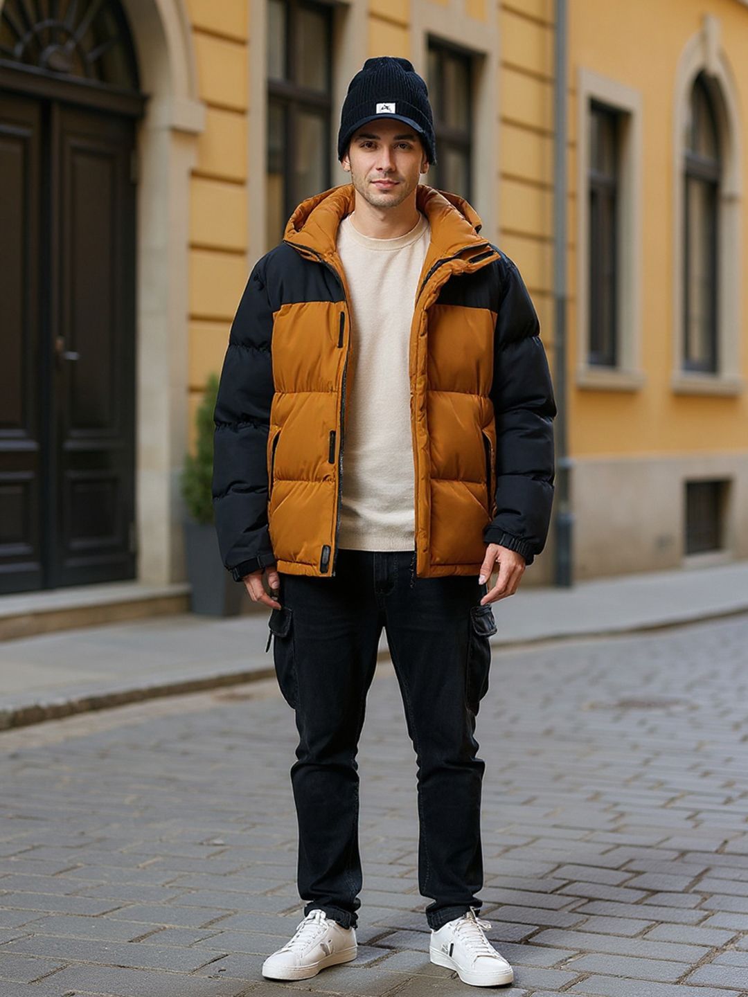 Mast & Harbour Colourblocked Shawl Collar Padded Jacket