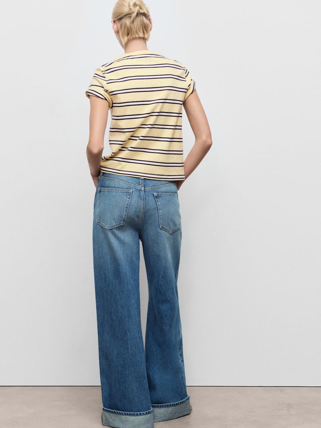 Horizontally Striped Pure Cotton T-shirt