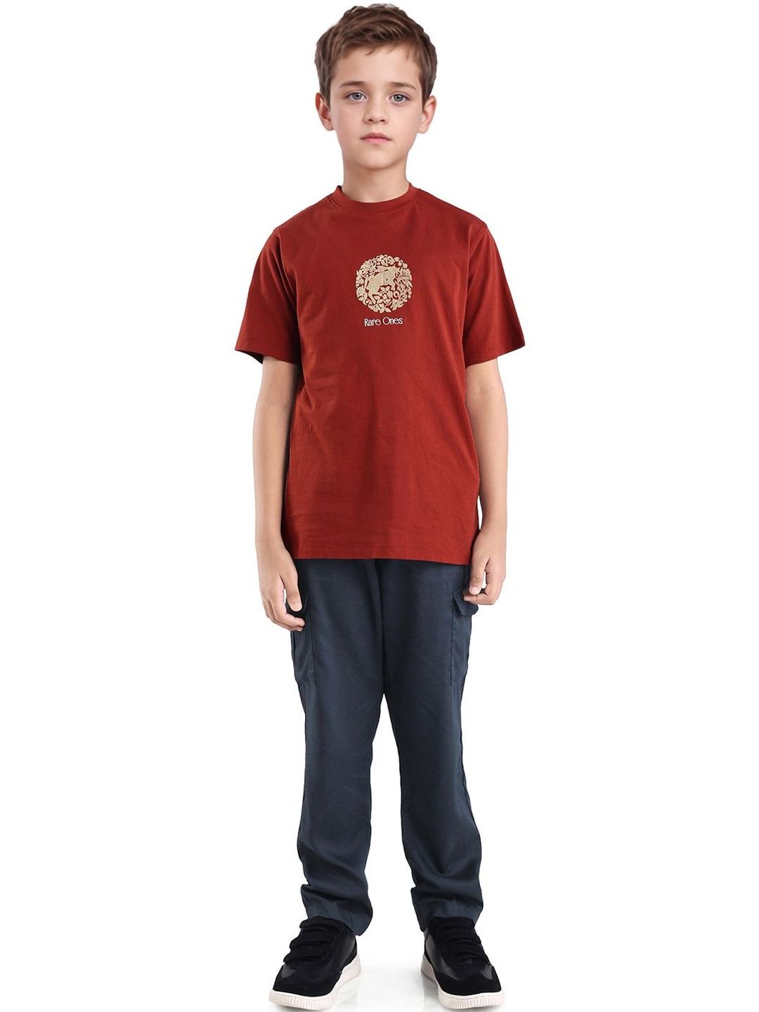 RARE ONES Boys Regular Fit Mid-Rise Cotton Cargos