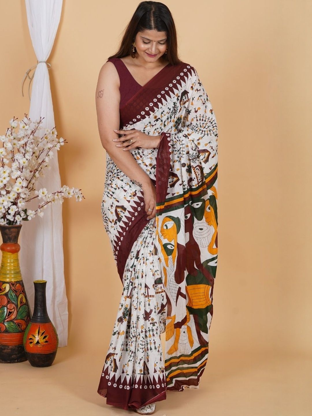 Moda Rapido Moda Rapido Women Warli Pure Cotton Handloom Ikat Saree