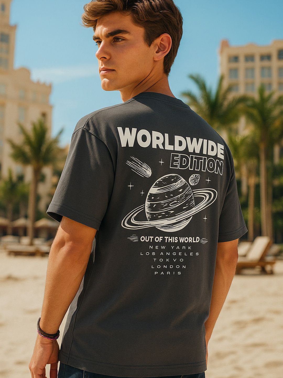 MORSE CODE Men Graphic Printed Round Neck Cotton Oversized T-shirt