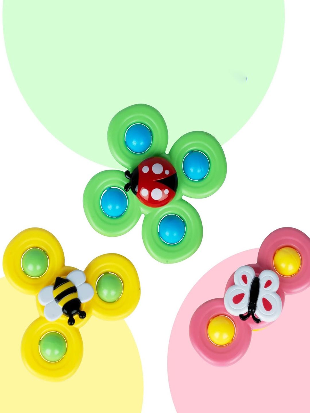 MUREN Kids Set of 3 Suction Cup Water Bees Non-Allergic Spinner Bath Engaging Sensory Toy