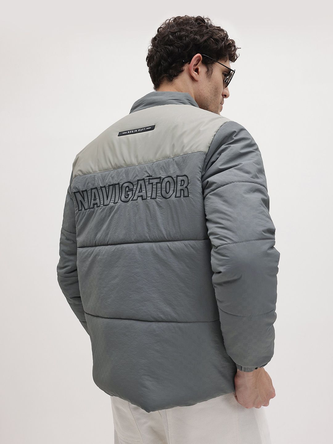 The Roadster Life Co. Embroidered Back Self-Checked Padded Jacket