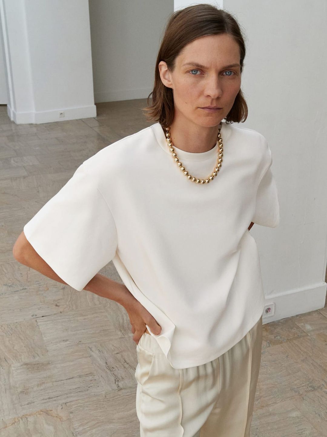 Drop-Shoulder Sleeves Knitted Boxy T-shirt