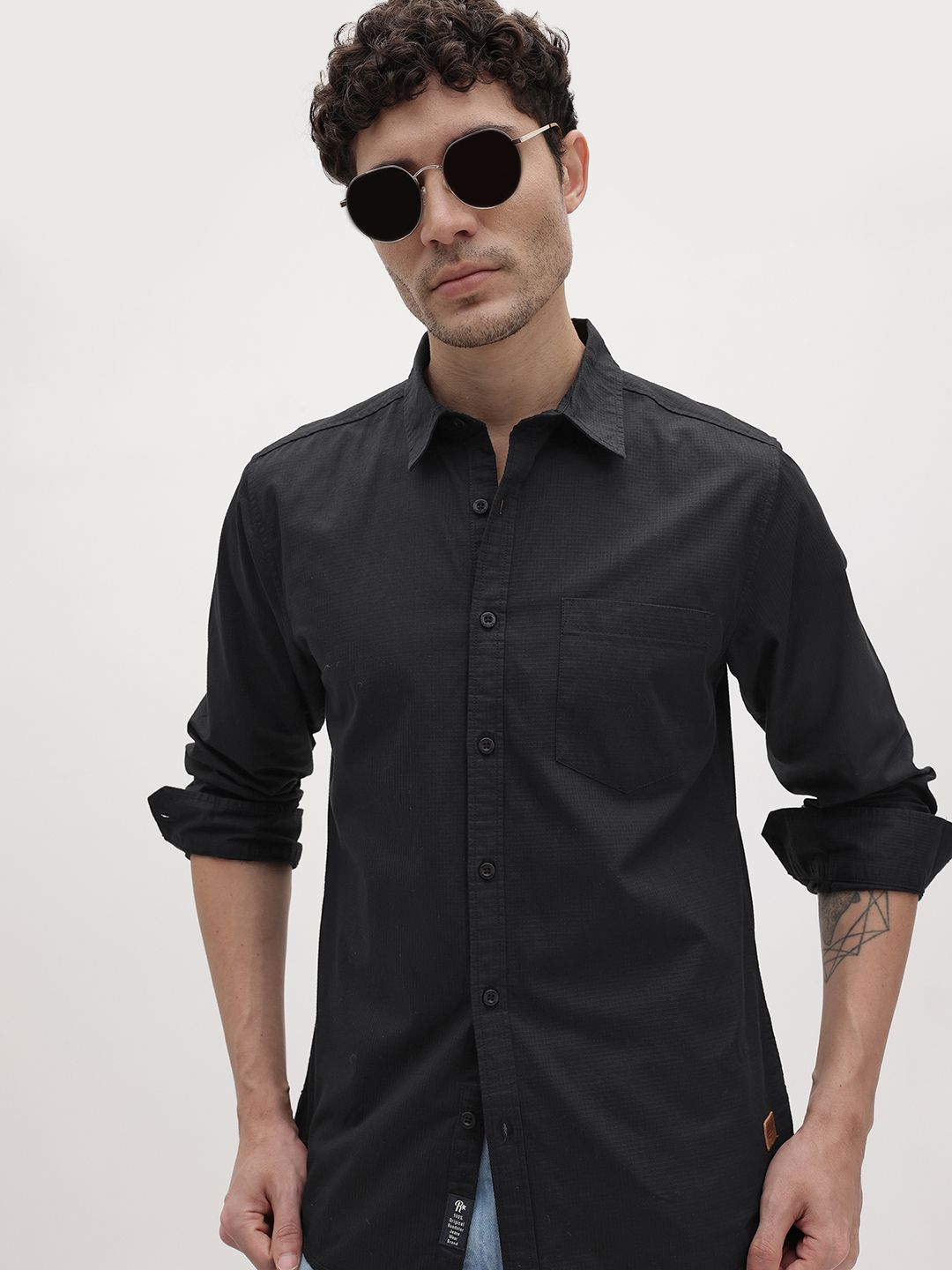 The Roadster Life Co. Waffle Knit Spread Collar Pure Cotton Regular Fit Shirt