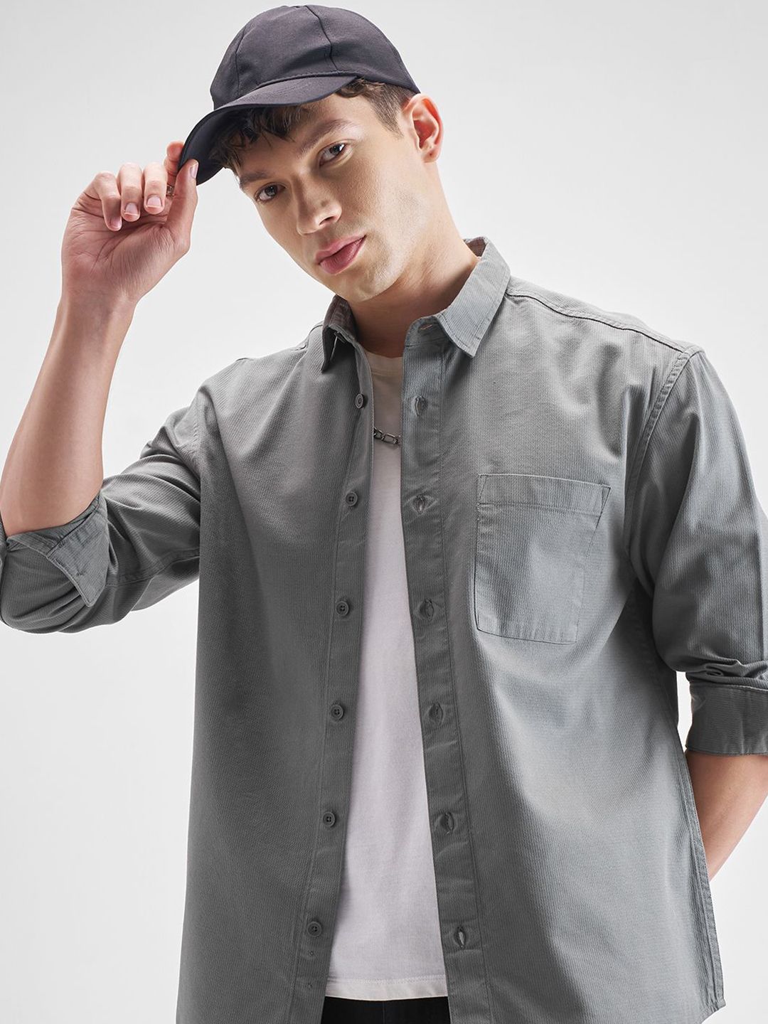 HIGHLANDER Men Dobby Relaxed Fit Textured Spread Collar Casual Shirt