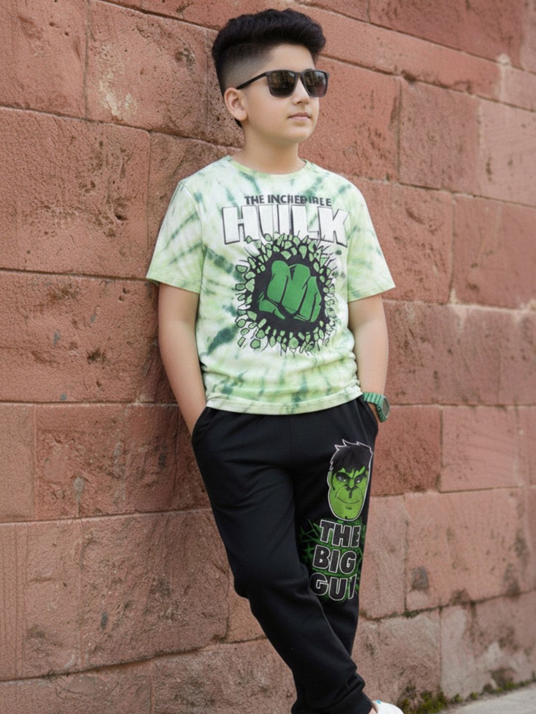 Nap Chief Kids Unisex Marvel The Incredible Hulk Print Cotton Oversized T-shirt & Joggers