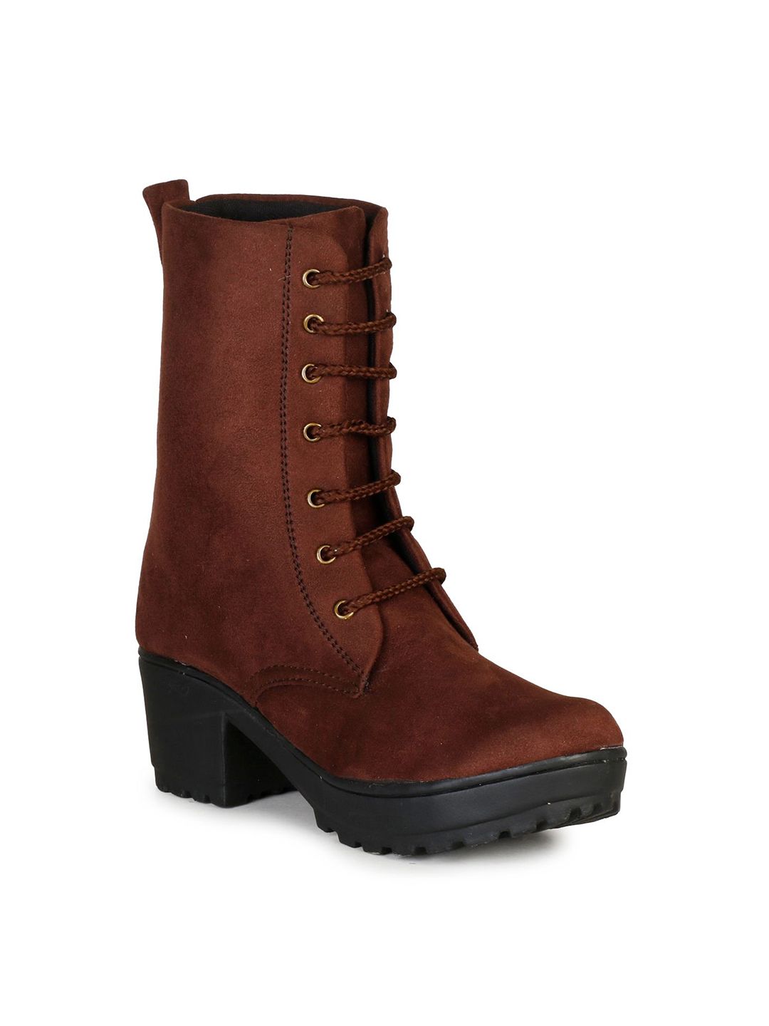 Ishransh Women Solid Suede Block Heel High-Top Calf  Boots