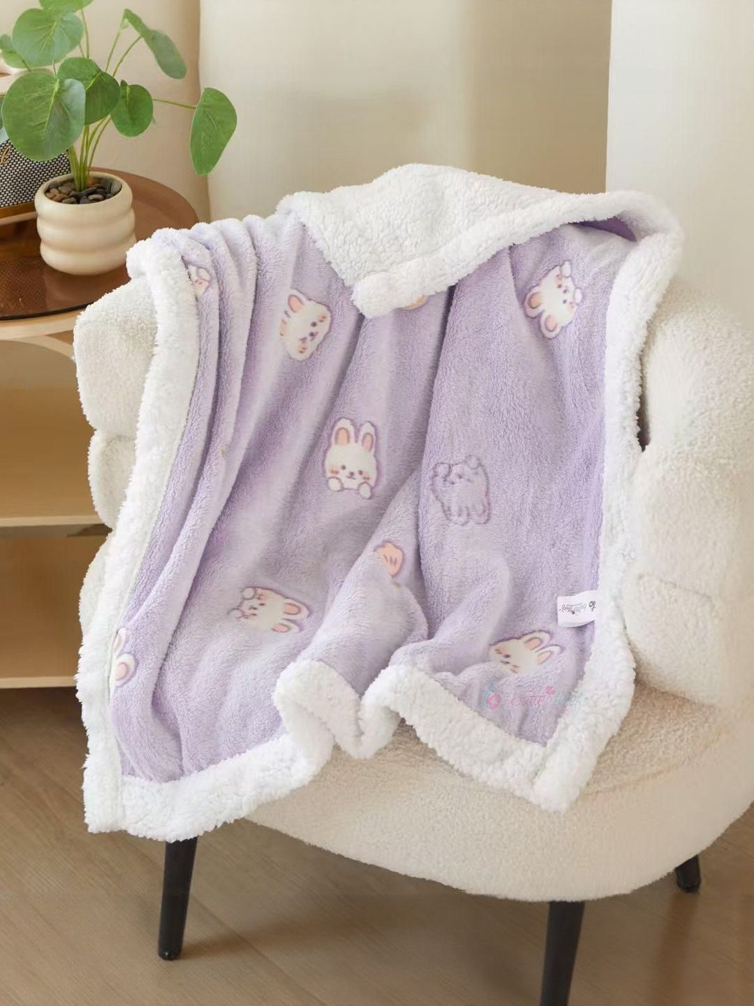 Butterthief Kids Lavender & White Cartoon Characters Sherpa Heavy Winter 233 GSM Blanket
