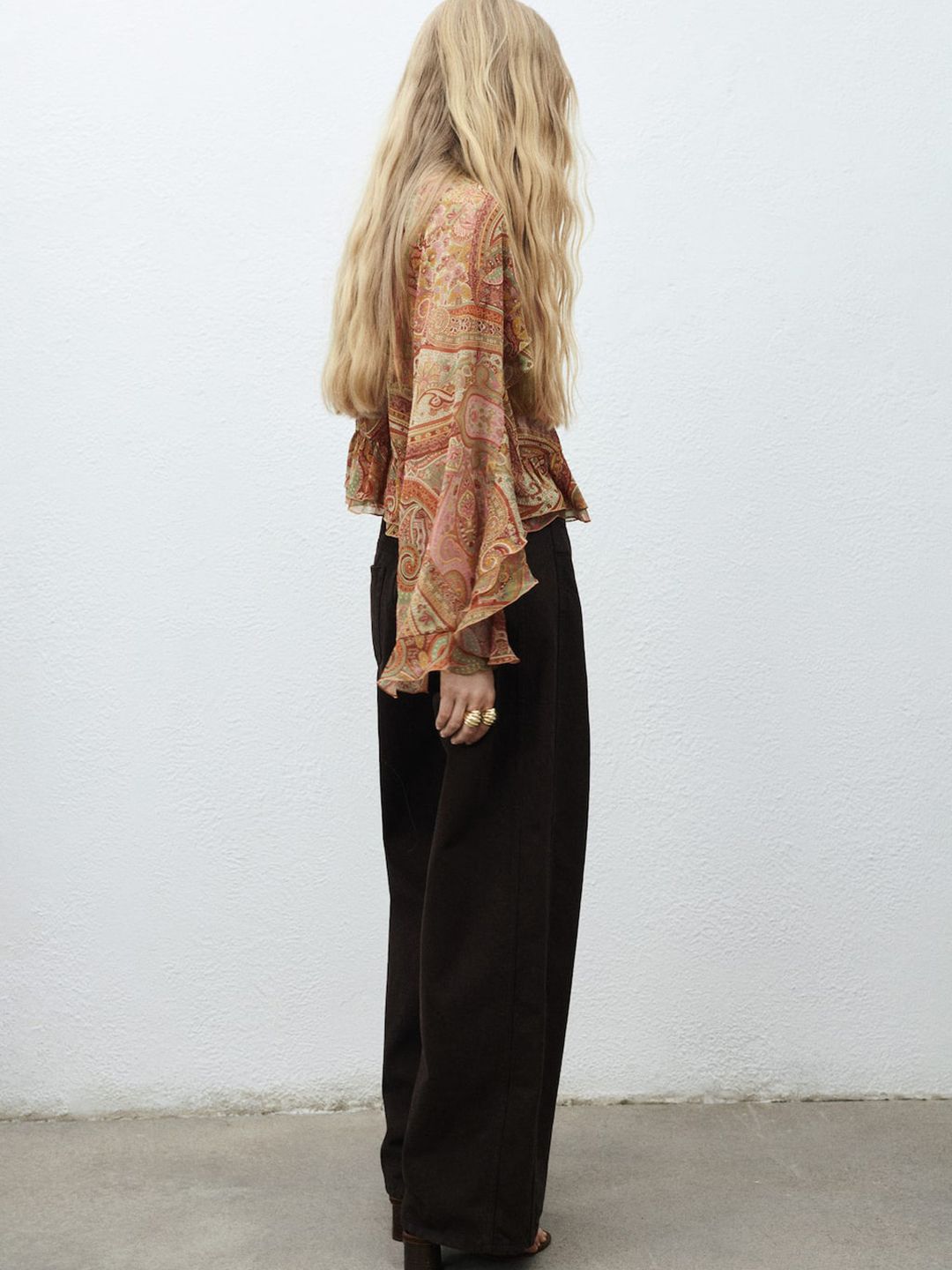 Paisley Print Tie-Up Neck Ruffles Top