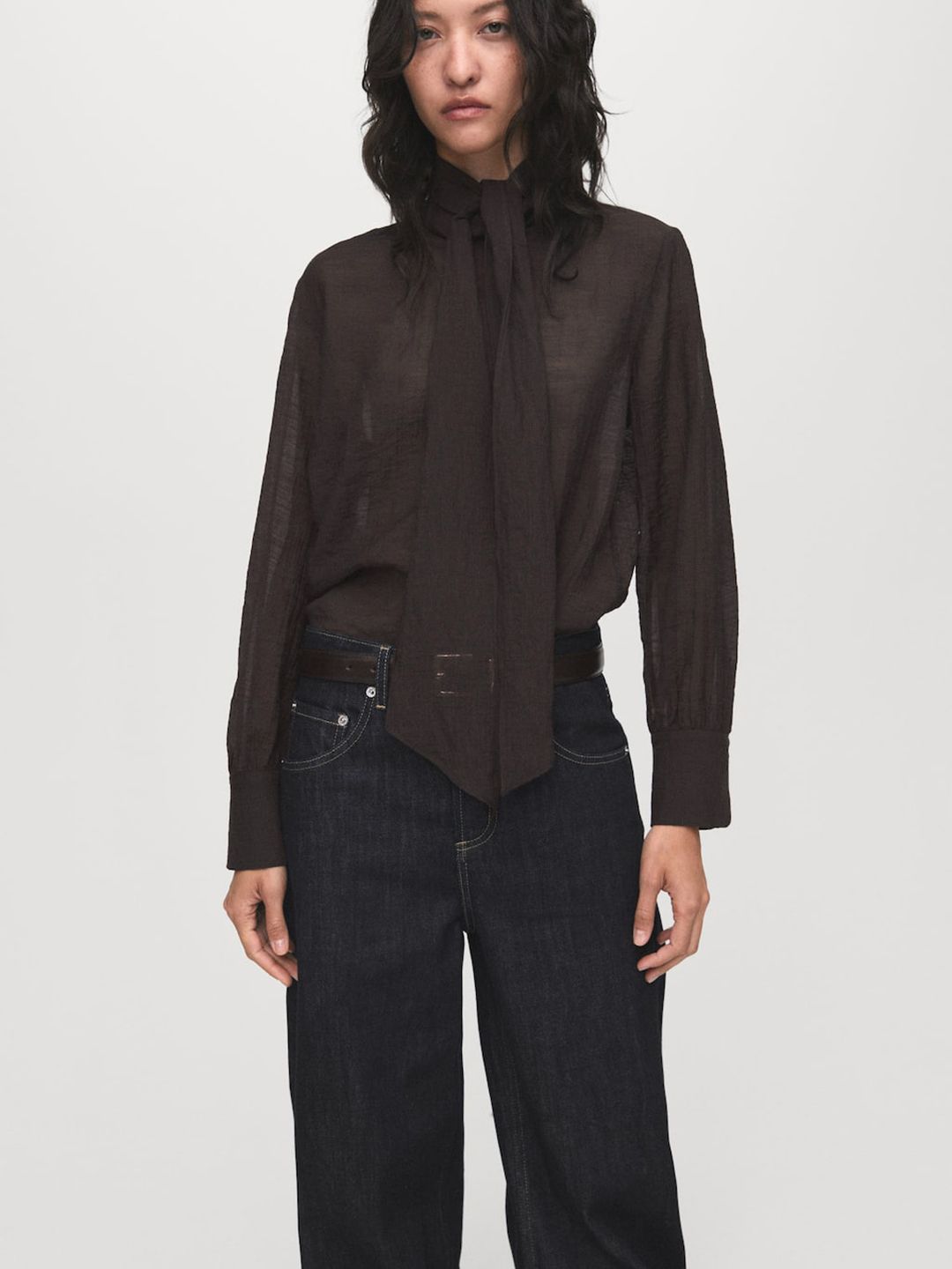 Tie-Up Neck Shirt Style Top