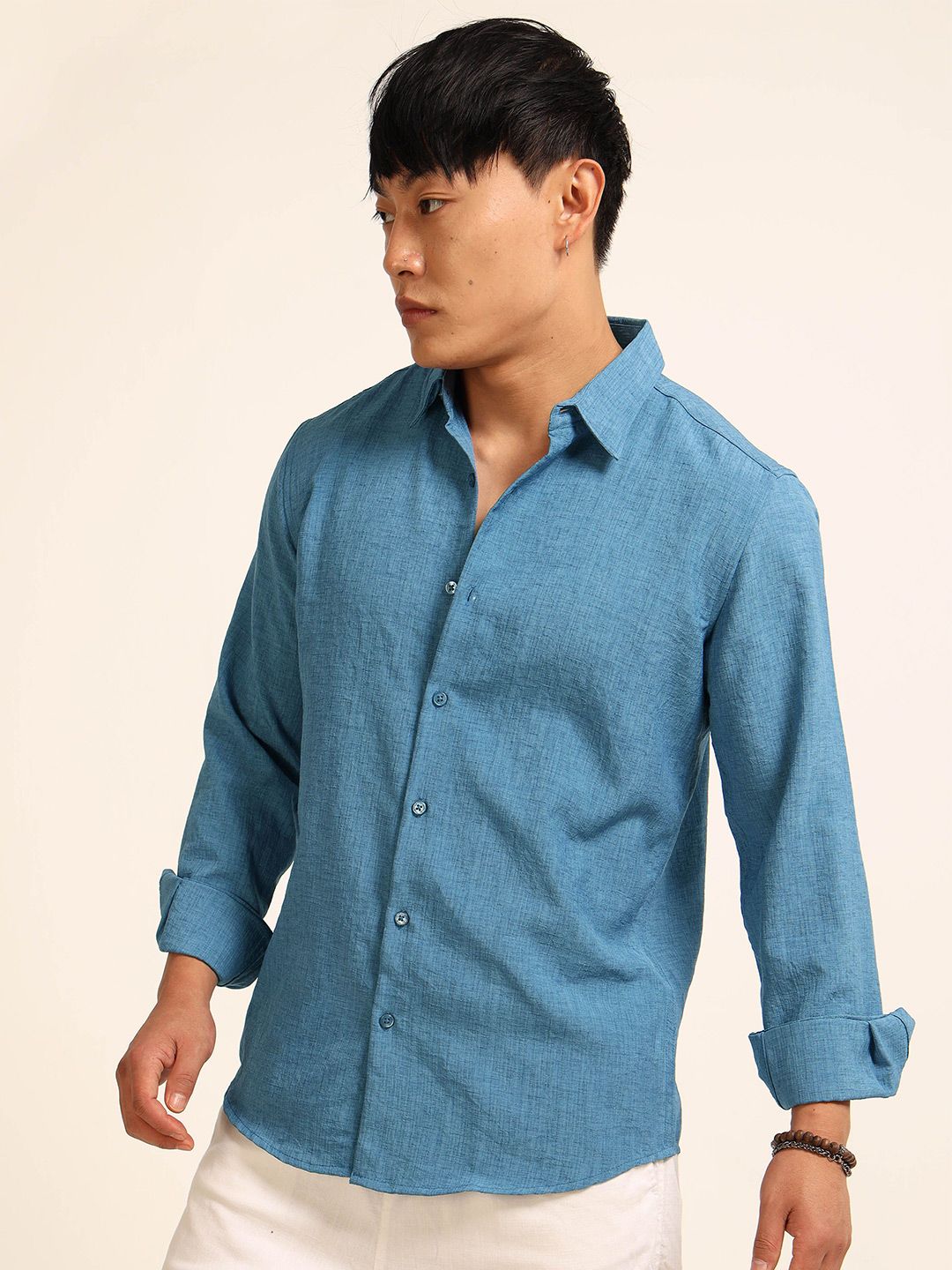 Bushirt Textured Long Sleeves Linen Regular Fit Shirt