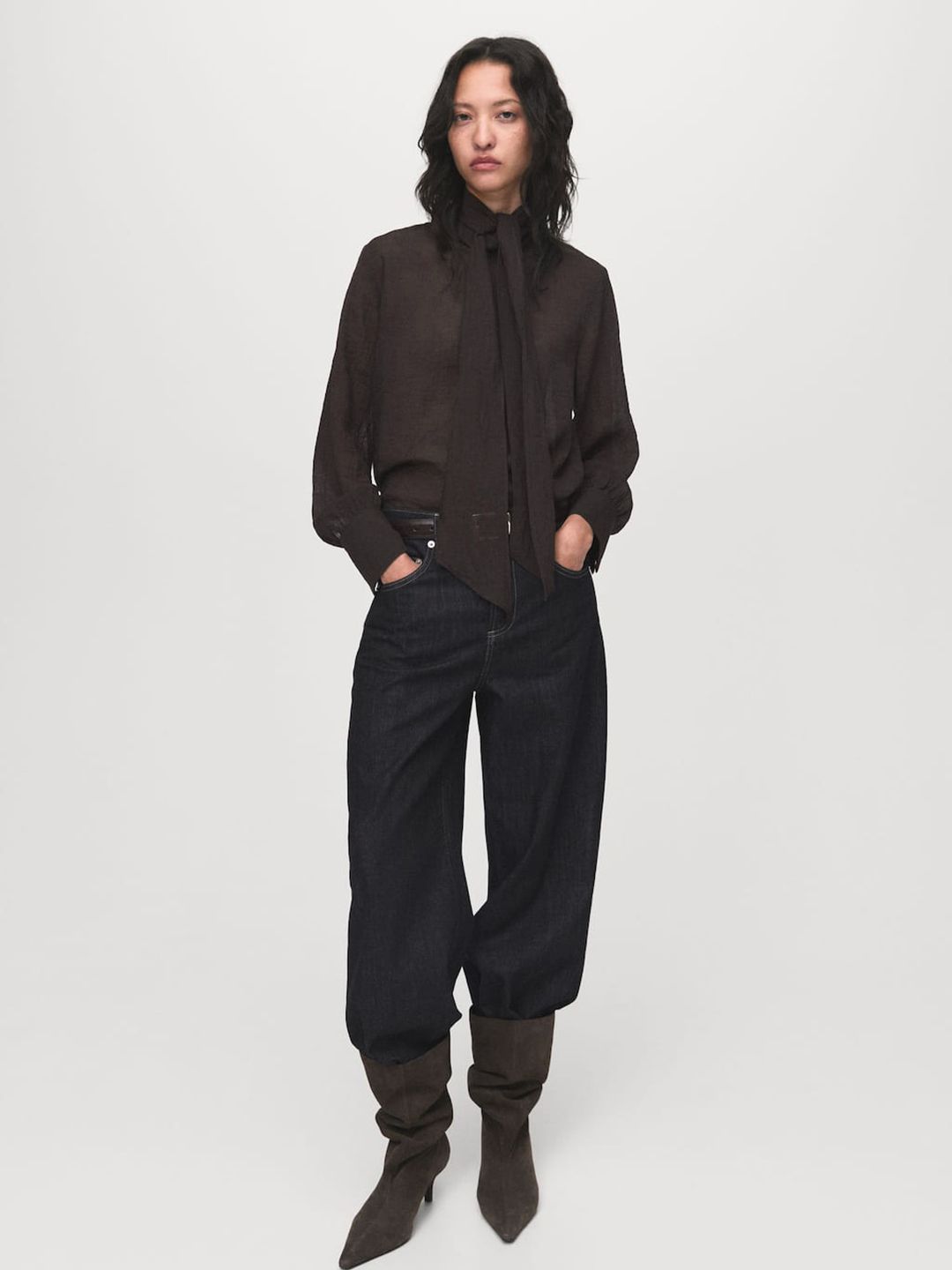 Tie-Up Neck Shirt Style Top