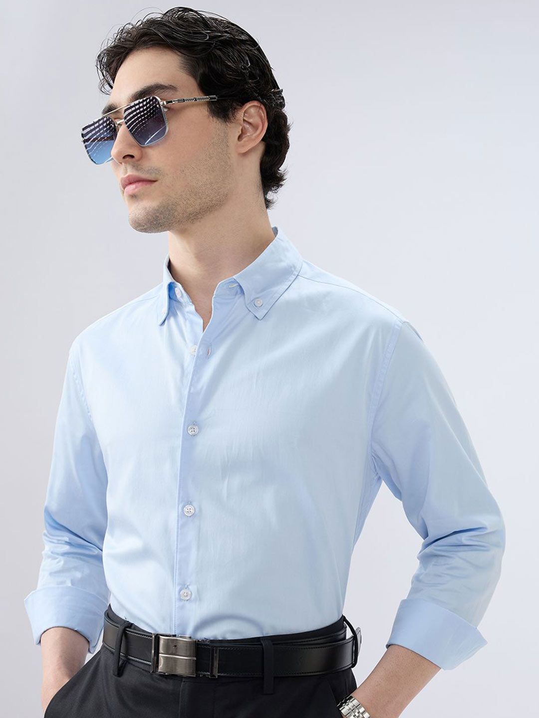 VASTRADO Men Classic Slim Fit Solid Button-Down Collar Cotton Formal Shirt