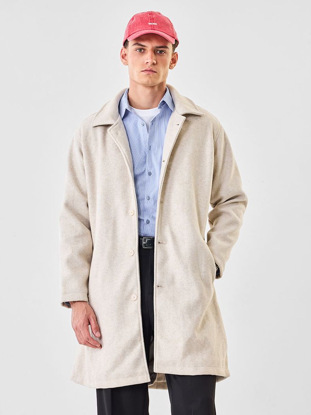 Snitch Men Lapel Collar Open Front Overcoat Jacket