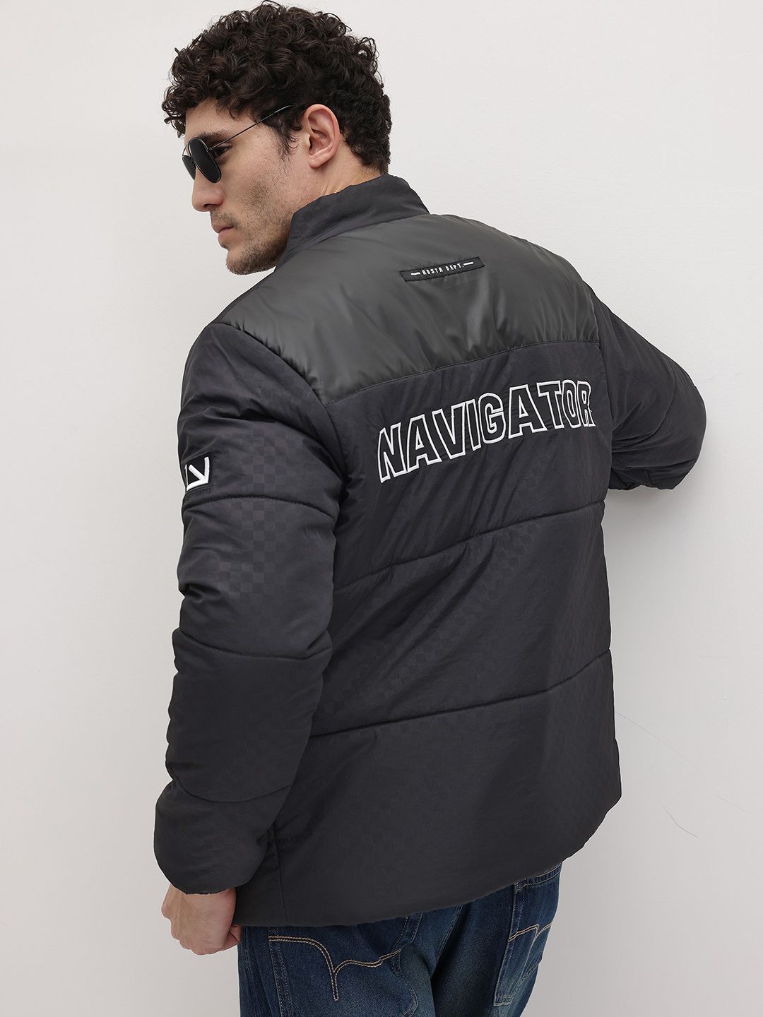 The Roadster Life Co. Embroidered Back Self-Checked Padded Jacket