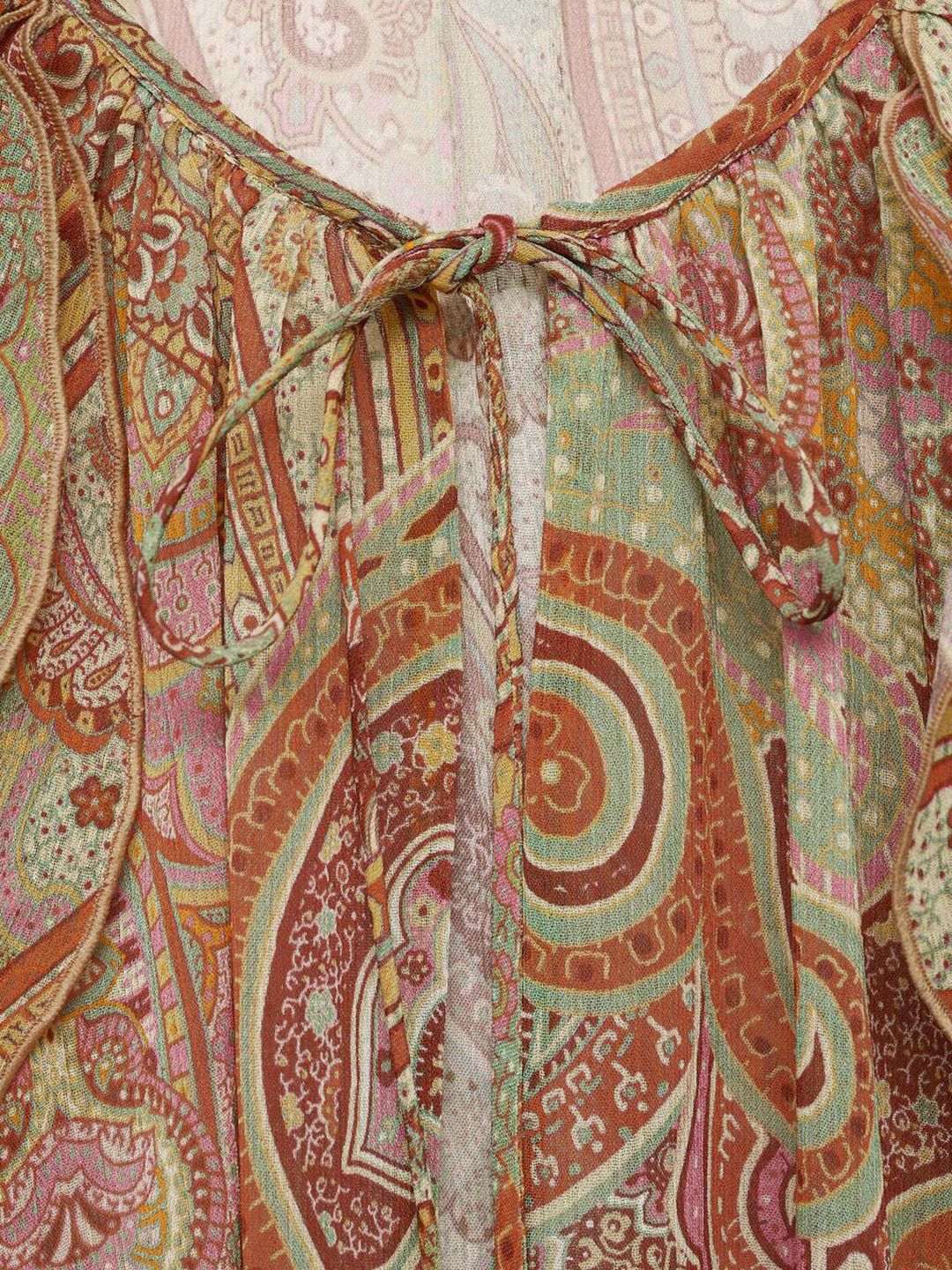 Paisley Print Tie-Up Neck Ruffles Top