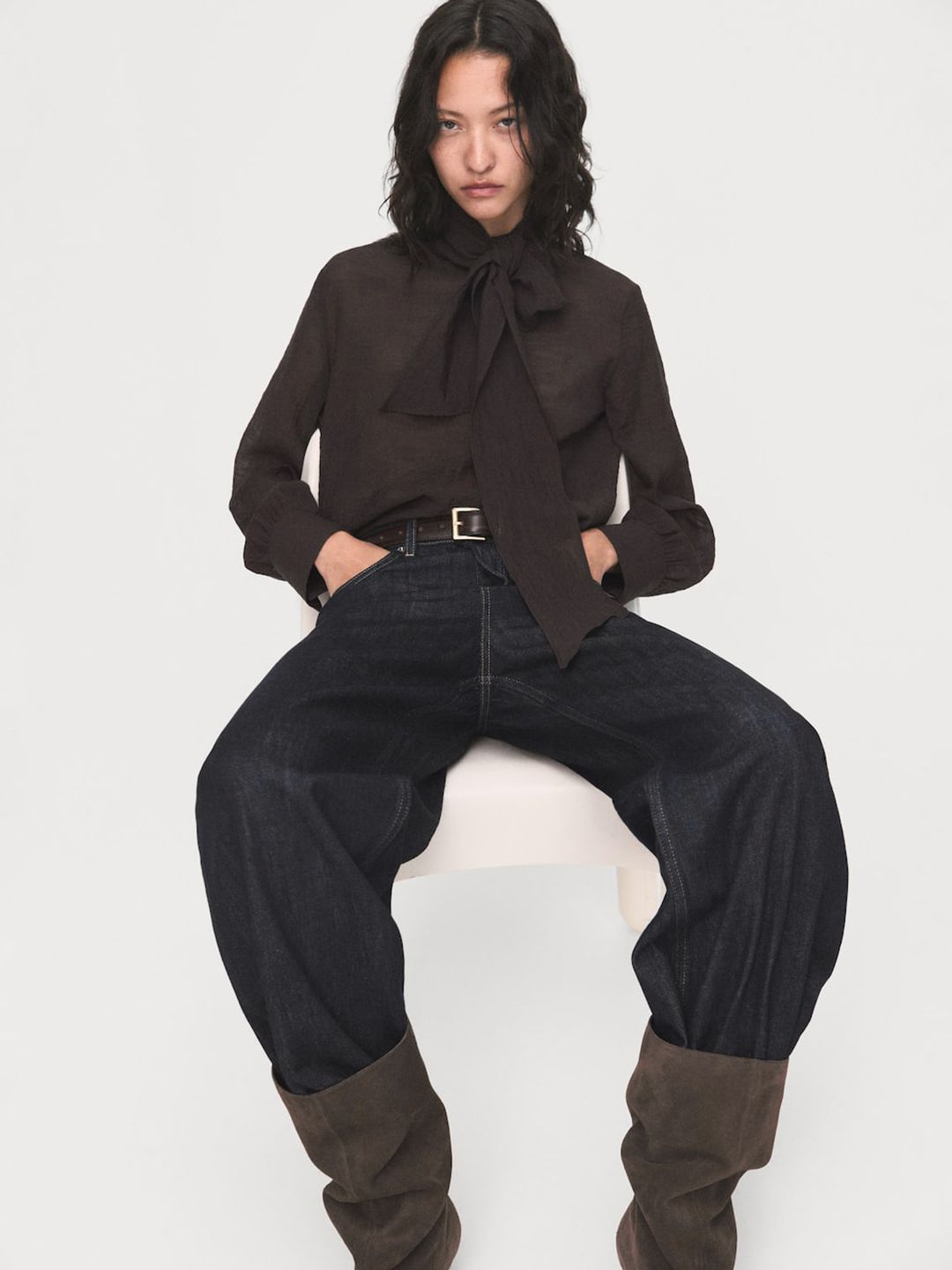 Tie-Up Neck Shirt Style Top