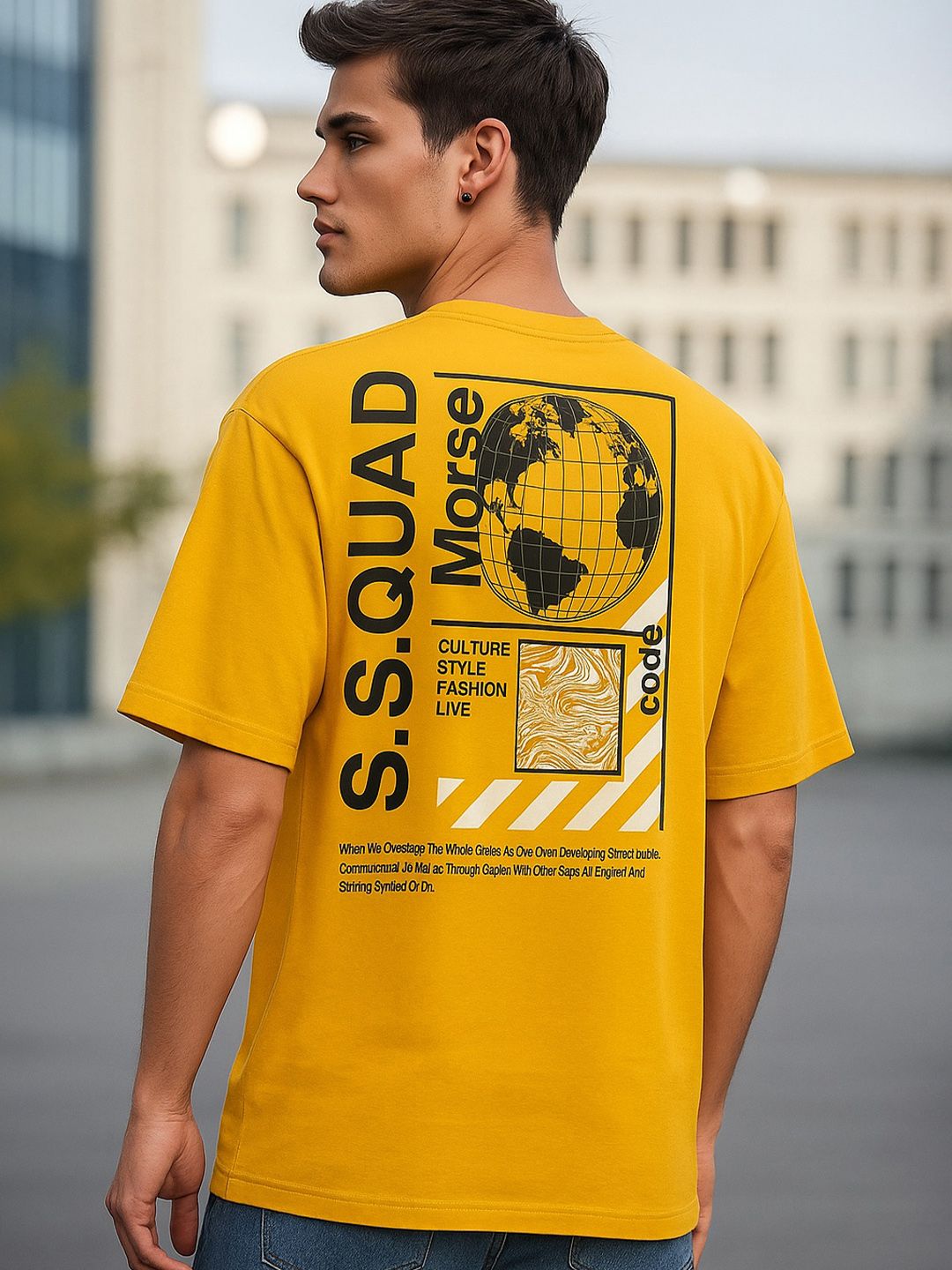 MORSE CODE Typography Printed Oversized Pure Cotton T-shirt