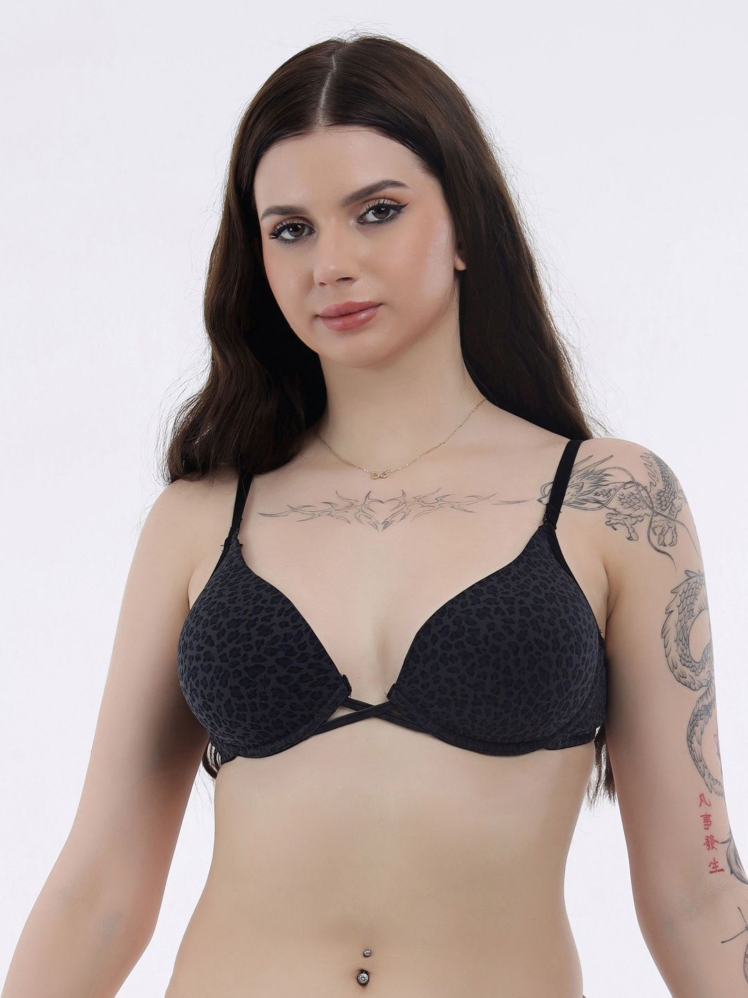 SELFCARE Animal Printed Half Coverage Underwired Lightly Padded Plunge Bra