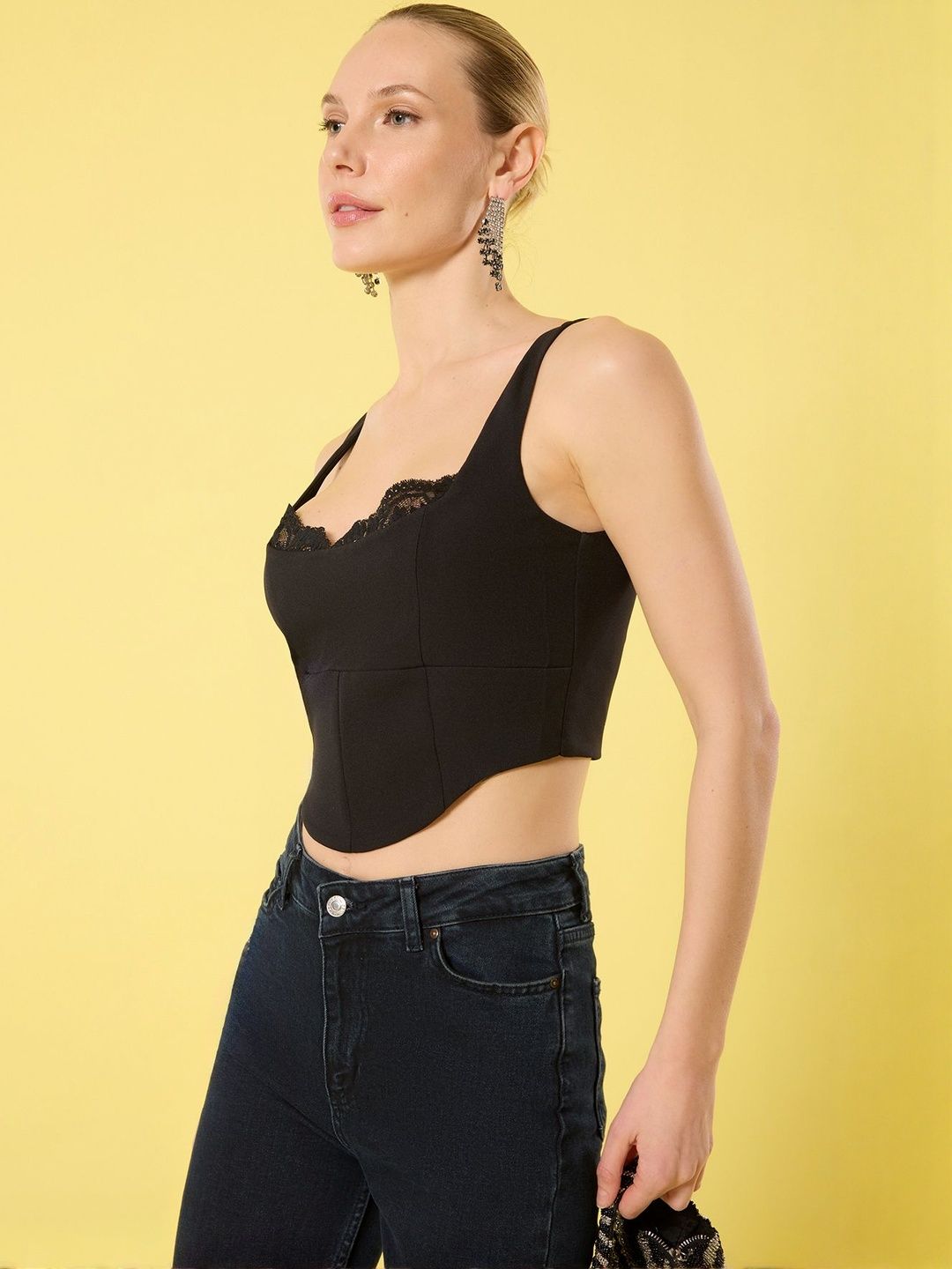Buy Trendyol Women Lace Inserts Sleeveless Corset Crop Top - Tops