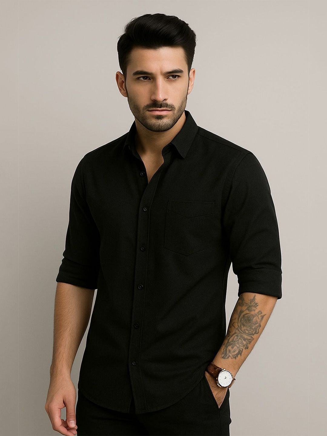 SONISHQ Men Original Fit Solid Spread Collar Cotton Casual Shirt