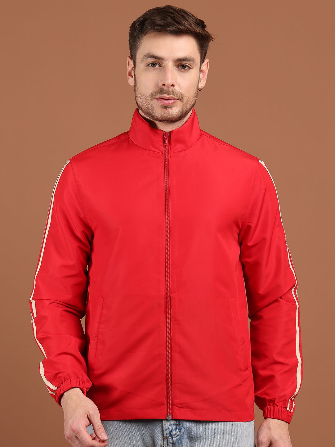 HOUSE OF VEDAS Men Stand Collar Solid Windcheater Sporty Jacket