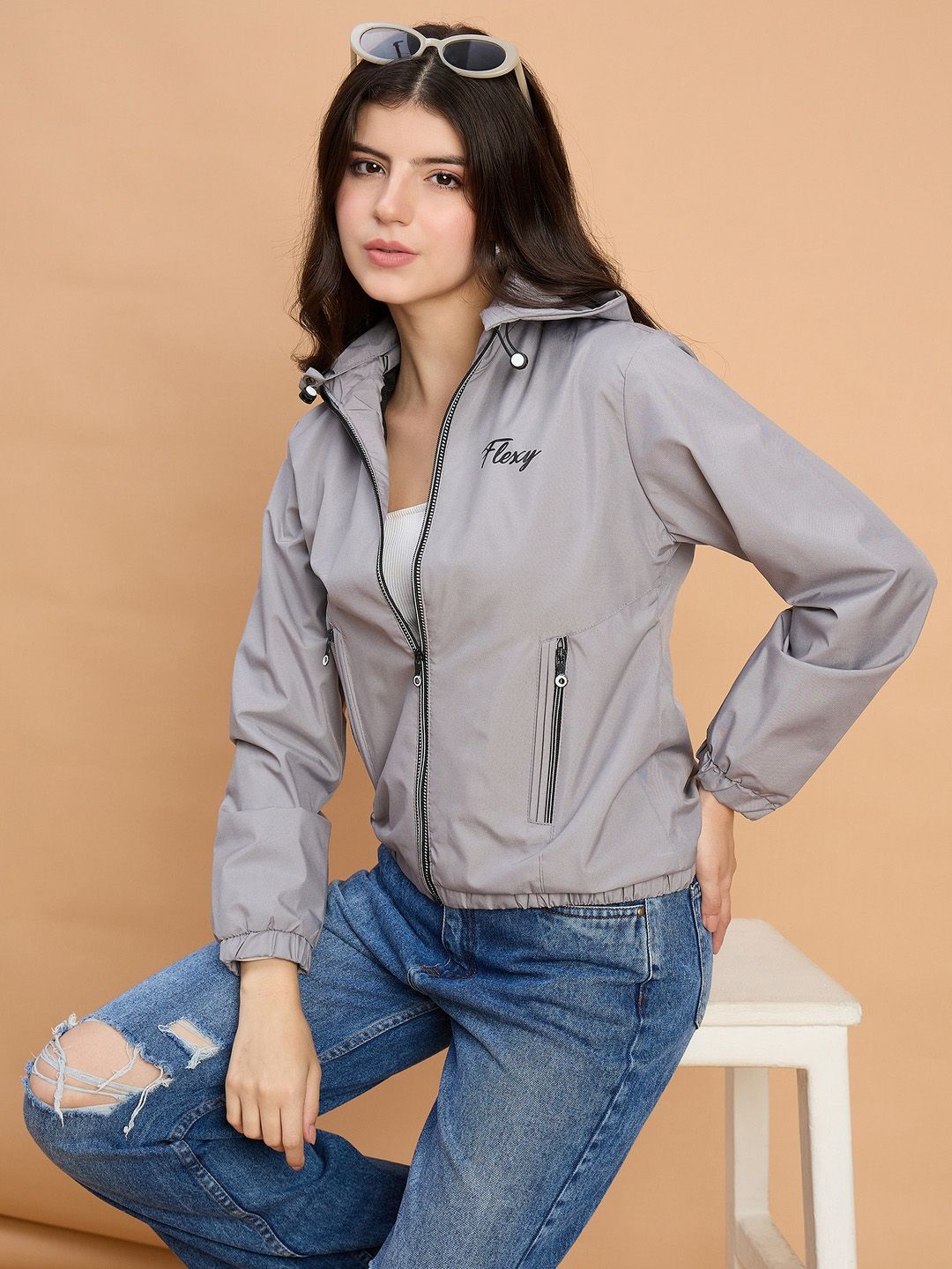 Buy QIOA Women Hooded Solid Windcheater Sporty Jacket - Jackets