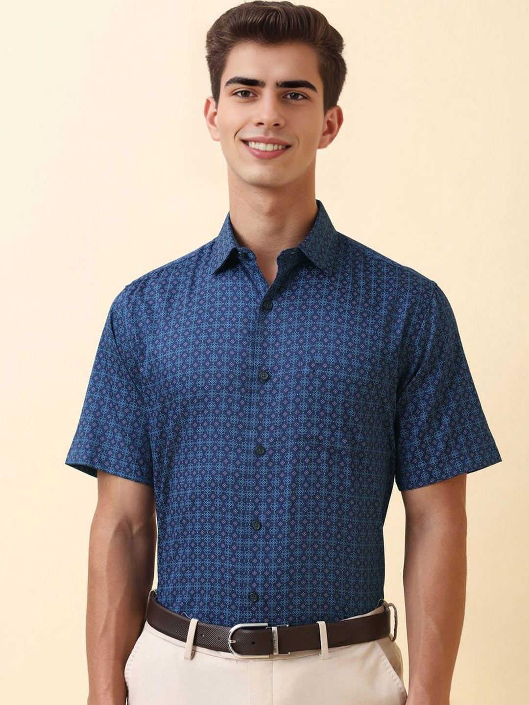 Allen Solly Men Slim Fit Ethnic Motifs Printed Spread Collar Pure Cotton Formal Shirt