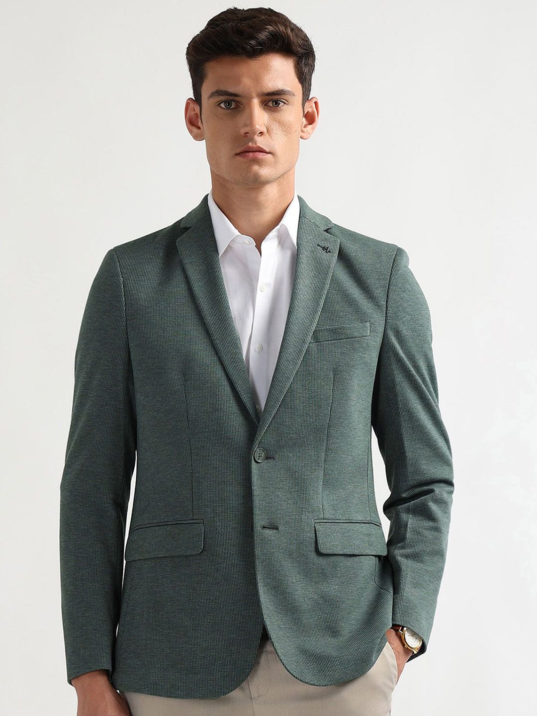 Arrow Self-Design Slim-Fit Single-Breasted Formal Blazer