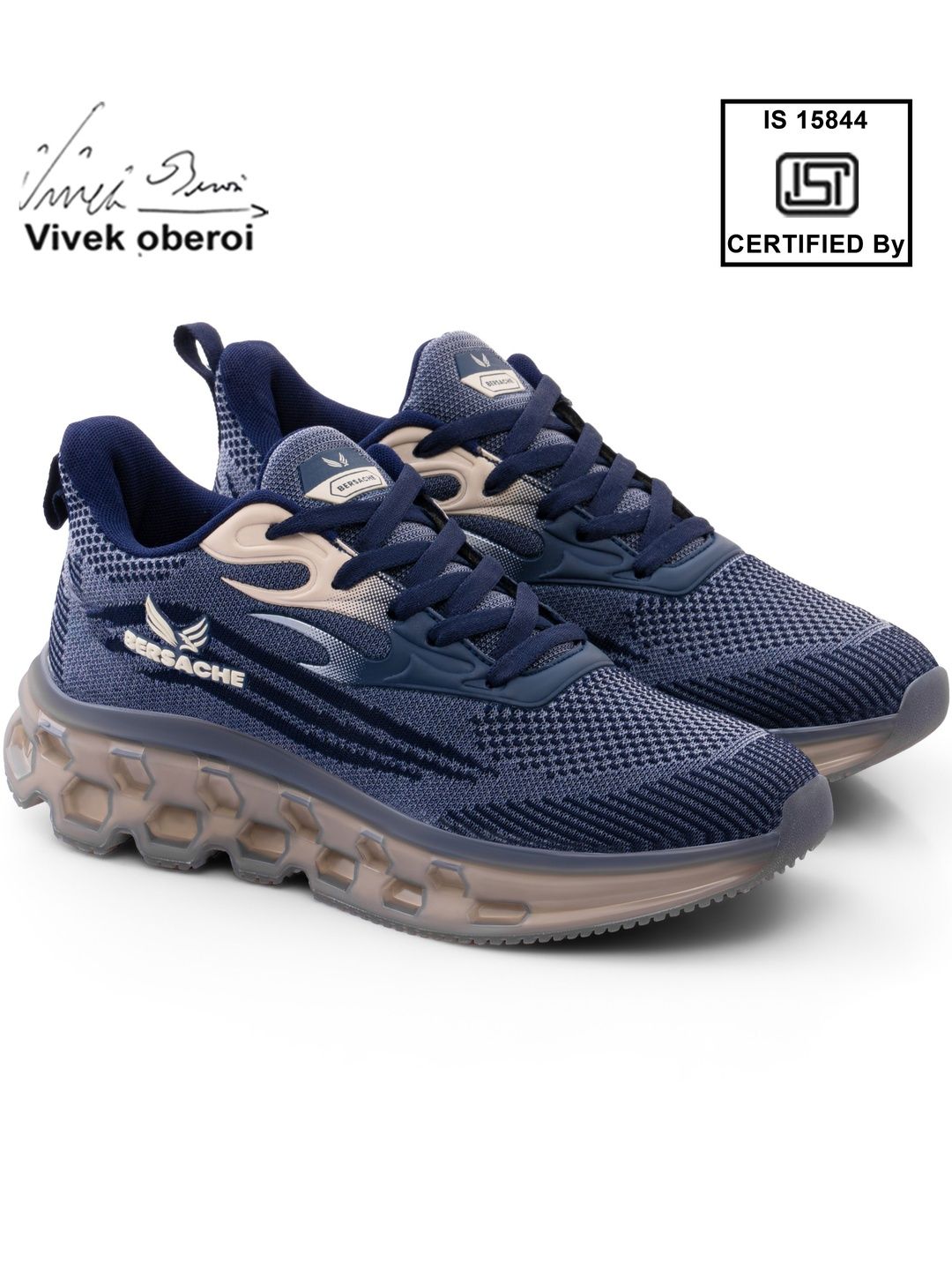 BERSACHE Men Blue Mesh Running Shoes