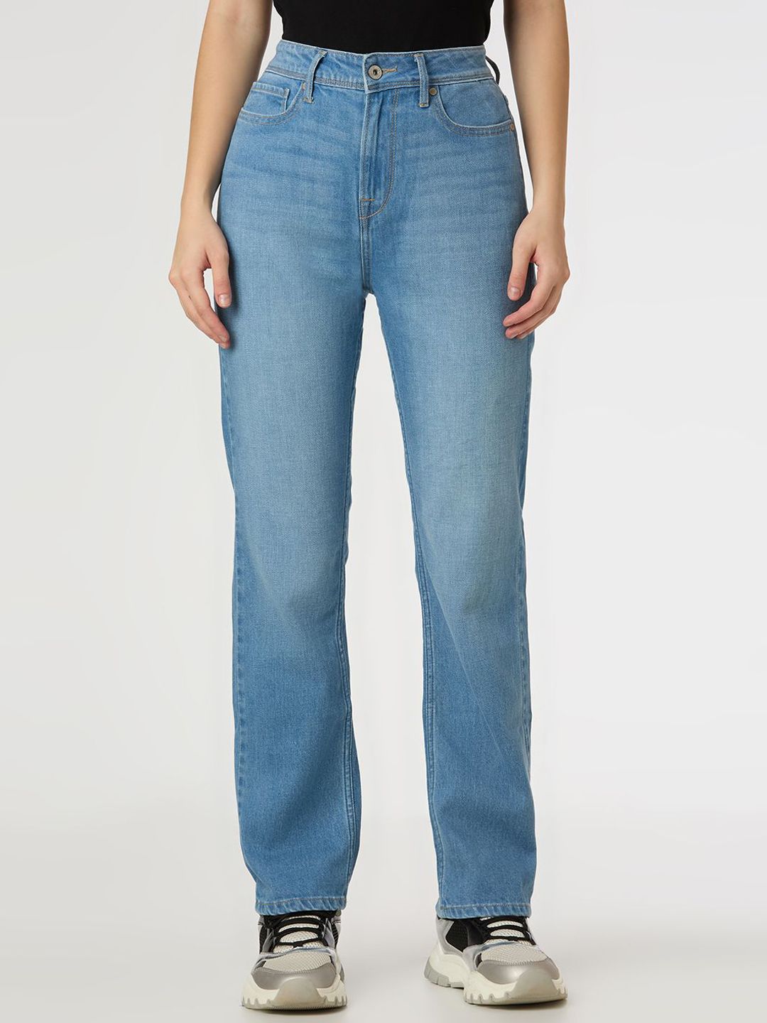 Pepe Jeans Women Straight Fit High-Rise Light Fade Stretchable Jeans