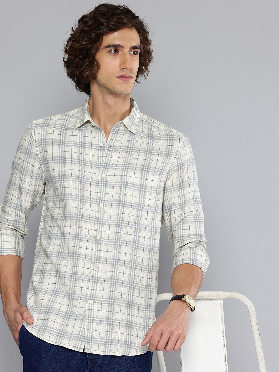 Flying Machine Slim Fit Tartan Checked Pure Cotton Casual Shirt